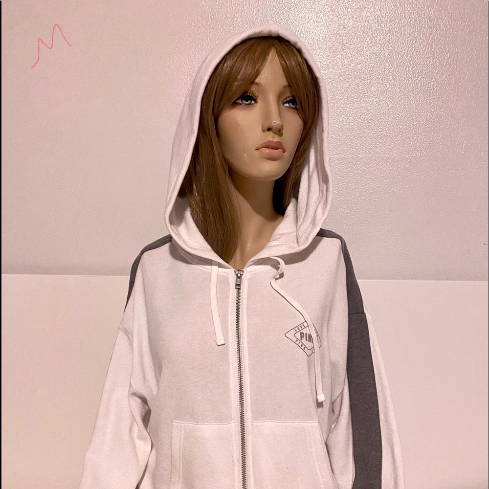 White zip up hoodie VS PINK